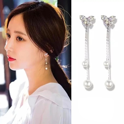 Picture of Stylish Crystal Long Tassel Drop Dangle Earrings For Women