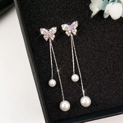 Picture of Stylish Crystal Long Tassel Drop Dangle Earrings For Women