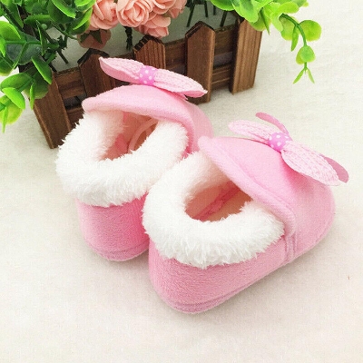 Picture of 1 Pair Fashionable Girl Crib Shoes (6-18 Month) Baby Girl Newborn Winter Warm Toddler Infant Sneaker - Pink