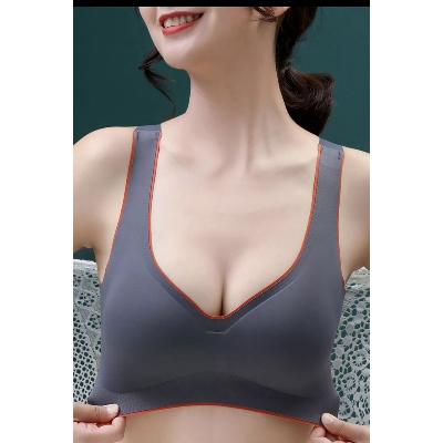 Picture of Soft Ice Silk Fashionable Women Bra Comfortable Bra Full Coverage Bra Stylish Bra - Grey - Bra