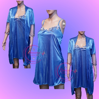 Picture of Women's Long Sleeve Lace Nightgown for Honeymoon Strap Night Dress Sleepwear Light Blue Pink Purple Colors Available-Dark blue