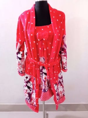 Picture of Soft And Comfortable Winter Warm Coral Fleece Bathrobe Women Flannel Kimono Bath Robe Bridesmaid Dressing Gown For Sleeping Night Wear-Red