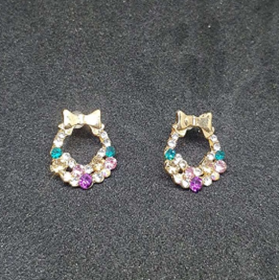 Picture of Jewelry Ladies Earrings Exquisite Super Flashing Geometric Color Colorful Rhinestone Bows-Multicolor