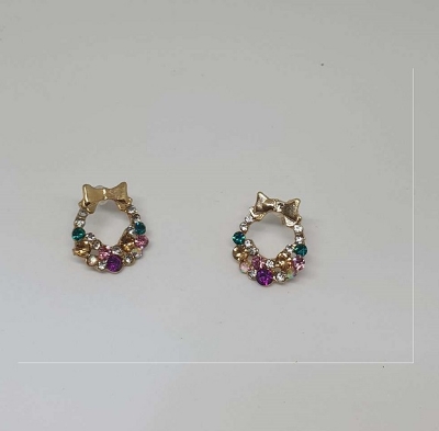 Picture of Jewelry Ladies Earrings Exquisite Super Flashing Geometric Color Colorful Rhinestone Bows-Multicolor