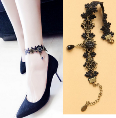 Picture of 1 Pc Girls Ankle Bracelet Foot Female Jewelry Women Barefoot Sandals Anklets for Women Gift For you-Black