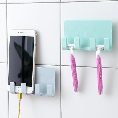 Picture of Mobile Phone Holders Phone Charger Wall Mounted 4 Hooks Storage Hanger Rack Bathroom Hanging Holder Mobile charger stand walls - Mobile Stand-paste