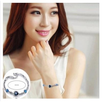Picture of Valentine Pink Heart Girl Crystal Bracelet Female Korean Simple Ornament Lady Valentine'S Day Girlfriends Birthday Gift For You -  Bracelet For Women-Blue