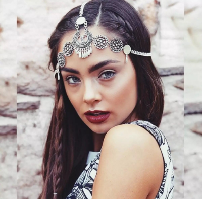 Picture of Stylish Headband Vintage Ethnic Style Metal Engraving Tassel Hair Band Girls Hair Accessories-silver-One size