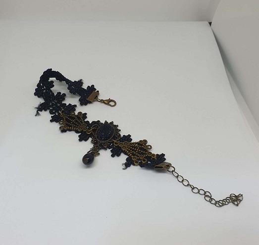Picture of 1 Pc Vintage Black Flower Lace Anklet Ankle Bracelet Barefoot Sandal Jewelry Women Nupur-Black