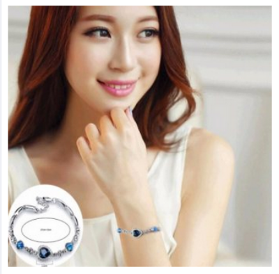 Picture of Best Gift for Girl friend Ocean Heart Girl Crystal Bracelet Female Korean Simple Ornament Lady Valentine's Day girlfriends Birthday Gift-Dark blue