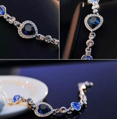 Picture of Best Gift for Girl friend Ocean Heart Girl Crystal Bracelet Female Korean Simple Ornament Lady Valentine's Day girlfriends Birthday Gift-Dark blue