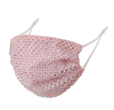 Picture of Girls Rhinestone Maskk Women Diamond Crystal Decoration Jewelry Facemaskk Fashion Sexy Glitter Mesh Net Party Show Mouth Maskk-Pink
