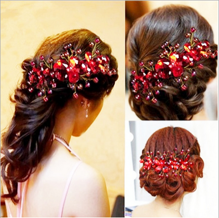 Picture of 1 Pc Wedding Hair Clip Women Red Plum Flower Hair Accessories Clip - Hair Band - Hair Band - Hair Clip - Hair Clip