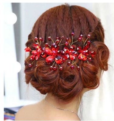 Picture of 1 Pc Wedding Hair Clip Women Red Plum Flower Hair Accessories Clip - Hair Band - Hair Band - Hair Clip - Hair Clip