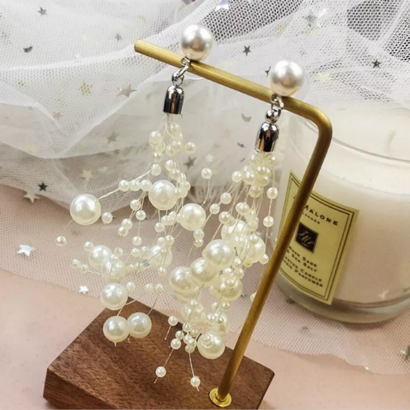Picture of Luxury Simulated Pearl Long Silver Color Earrings For Women