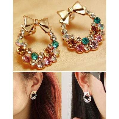 Picture of Ladies Earrings Exquisite Super Flashing Geometric Color Colorful Rhinestone Bows