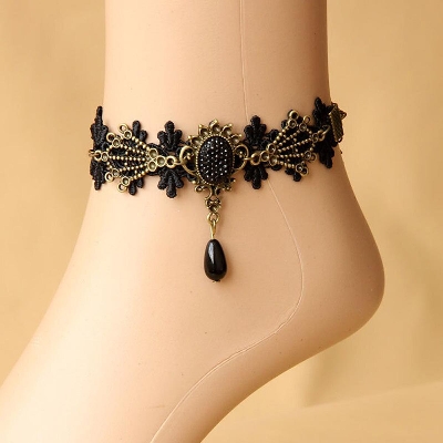 Picture of 1 Pc Vintage Black Lace Anklet for Women Accessories Gothic Jewelry Lady Beach Anklet Bracelet Summer Foot Jewelry Women Nupur