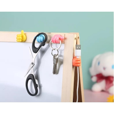 Picture of 3 Pcs 3 Color Thumb Wall Hook Creative Self Adhesive for Storing Data Cables Organizer