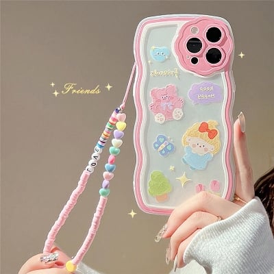Picture of Pink Cute Cartoon Soft Silicone Cover with Lanyard for Apple Mobile Phone Protective Case for i-Phone 12 Pro/ i-Phone 12 Pro Max
