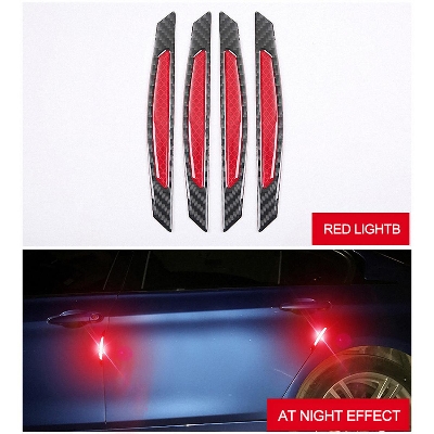 Picture of 4Pcs Super Reflective Stickers Caon Fiber Strips Car Side Door Edge Bumper Anti-Scratch Protection Guards Trim Stickers