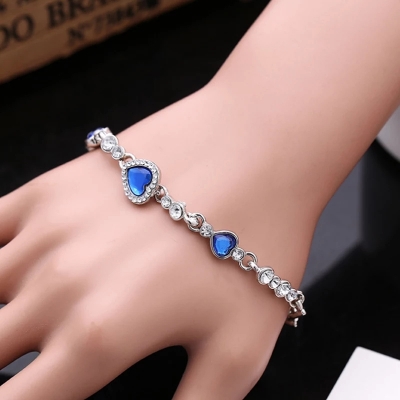 Picture of Blue Heart Girl Crystal Bracelet For Women