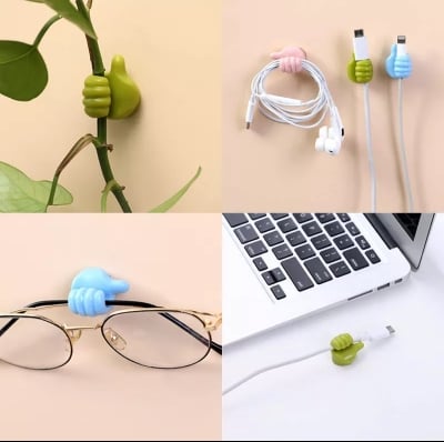 Picture of 3 Pcs 3 Color Thumb Wall Hook Creative Self Adhesive for Storing Data Cables