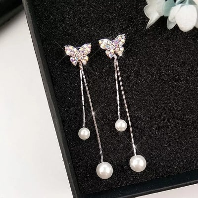 Picture of Stylish Crystal Long Tassel Drop Dangle Earrings For Women