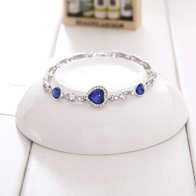 Picture of Blue Heart Girl Crystal Bracelet For Women