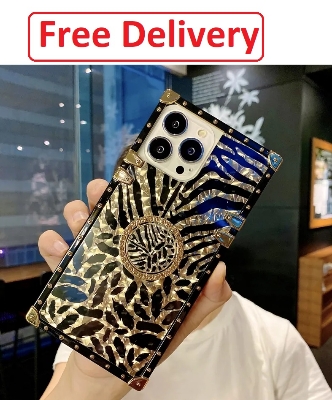 Picture of Luxury Leopard Feather Diamond Ring Stand Square Metal Shockproof Case For iPhone 13 Pro Max ( Free Delivery )-Gold