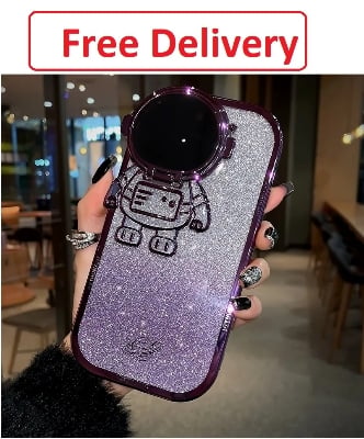 Picture of Glitter Astronaut Camera Stand Phone Case For iPhone 14 Pro Max ( Free Delivery )-Purple