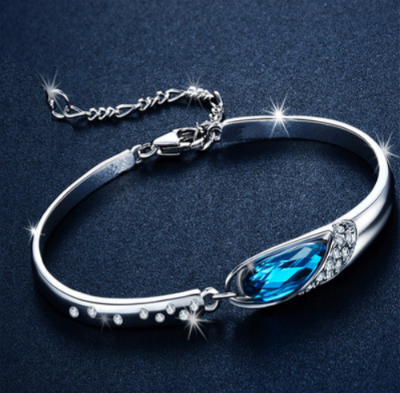 Picture of Valentine Blue Heart Girl Crystal Bracelet Female Korean Simple Ornament Lady Valentine'S Day Girlfriends Birthday Gift For You - Bracelet For Women - Bracelet For Women - Bracelet - Bracelet-Blue