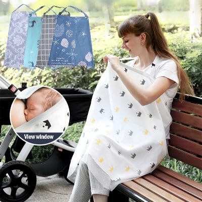 Picture of Breastfeeding Nursing Cover Cotton  Cover Mother Outdoor Feeding Protected Blanket Towel Baby Care Cover-Multicolor
