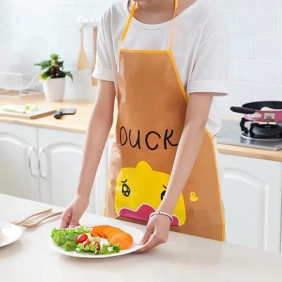 Picture of Women PVC Oil Proof wipeable waterproof kitchen Apron-Brown