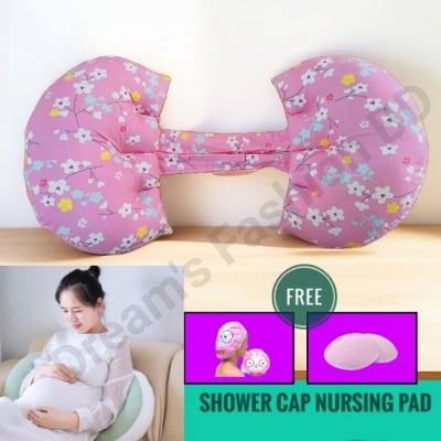 Picture of Premium Quality Women Belly Support Pregnancy Pillow Maternity(1 Pc Shower Cap And 1 Pc Nursing Pad Free)-Pink