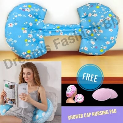 Picture of Comfortable And Premium Quality Women Belly Support Pregnancy Pillow Maternity(1 Pc Shower Cap And 1 Pc Nursing Pad Free)-Blue