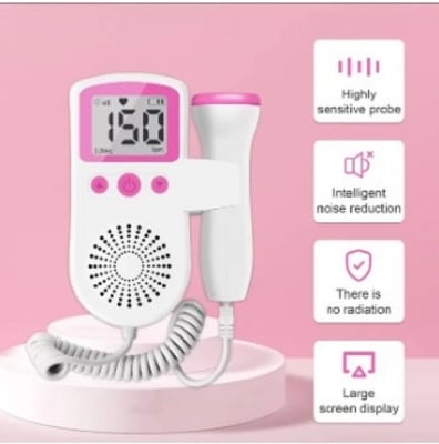 Picture of Fetal doppler Rate Monitor Baby Fetal Sound Heart Detector LCD Display with gel-Pink