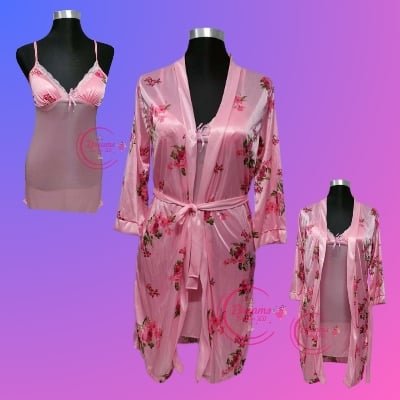 Picture of Love Bird Honeymoon Night Dress Sexy See-through Long Sleeve Lace Chemise Women's Sleepwear in Pink