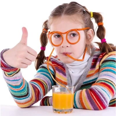Picture of Funny Children Glasses Straws Reusable Creative Flexible DIY Eyeglasses Drinking Tube Straws-Multicolor