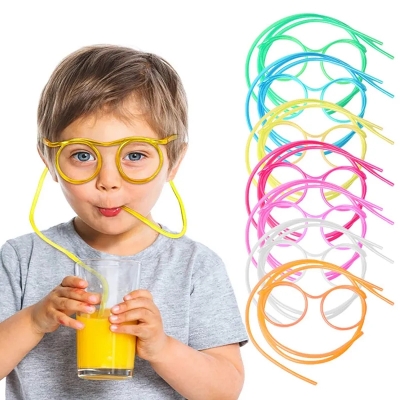 Picture of Funny Children Glasses Straws Reusable Creative Flexible DIY Eyeglasses Drinking Tube Straws-Multicolor