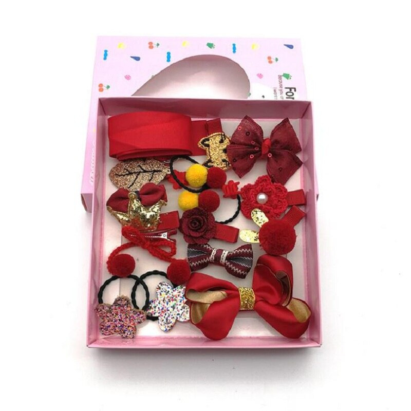Picture of 18 Pcs/Box Children Hair Clip Accessories Set Cartoon Cute Fabric- One size