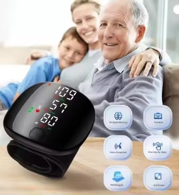 Picture of Medical Health Household Portable BP Machine Meter Smart Sphygmomanometer Wrist Type One-Touch Digital Blood Pressure monitor-Black