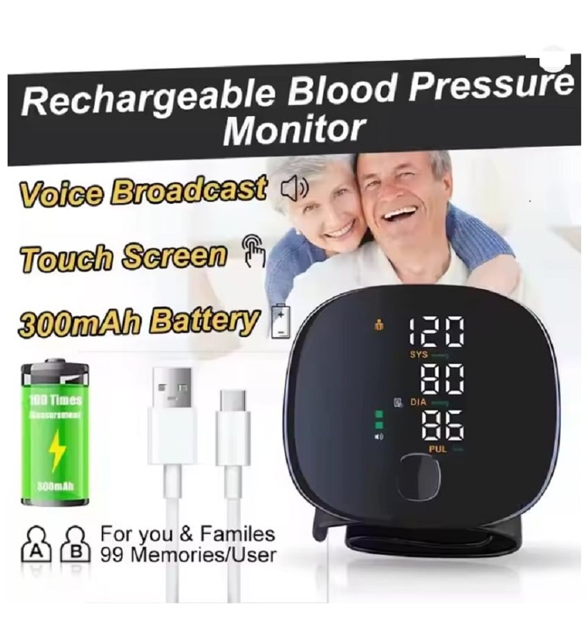 Picture of Medical Health Household Portable BP Machine Meter Smart Sphygmomanometer Wrist Type One-Touch Digital Blood Pressure monitor-Black