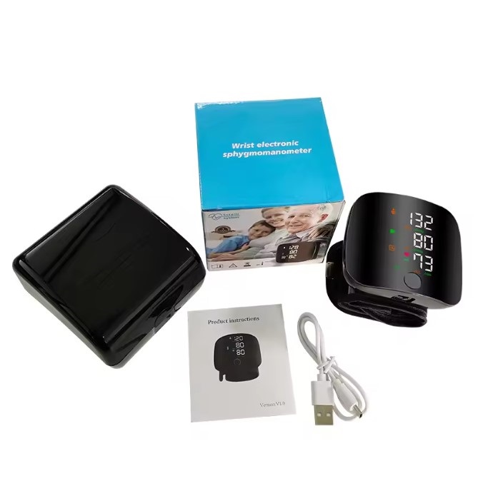 Picture of Medical Health Household Portable BP Machine Meter Smart Sphygmomanometer Wrist Type One-Touch Digital Blood Pressure monitor-Black