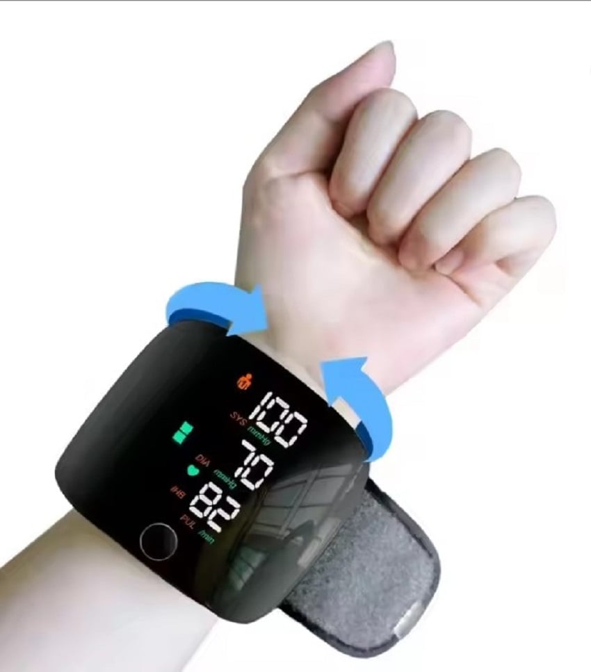 Picture of Medical Health Household Portable BP Machine Meter Smart Sphygmomanometer Wrist Type One-Touch Digital Blood Pressure monitor-Black