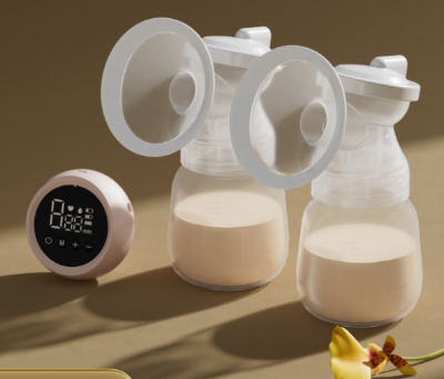 Picture of 2 PCs Rechargeable Hands-Free Breast Pump – Double Electric Pump with 180ml Milk Bottle & Ultra-Quiet Motor-Pink