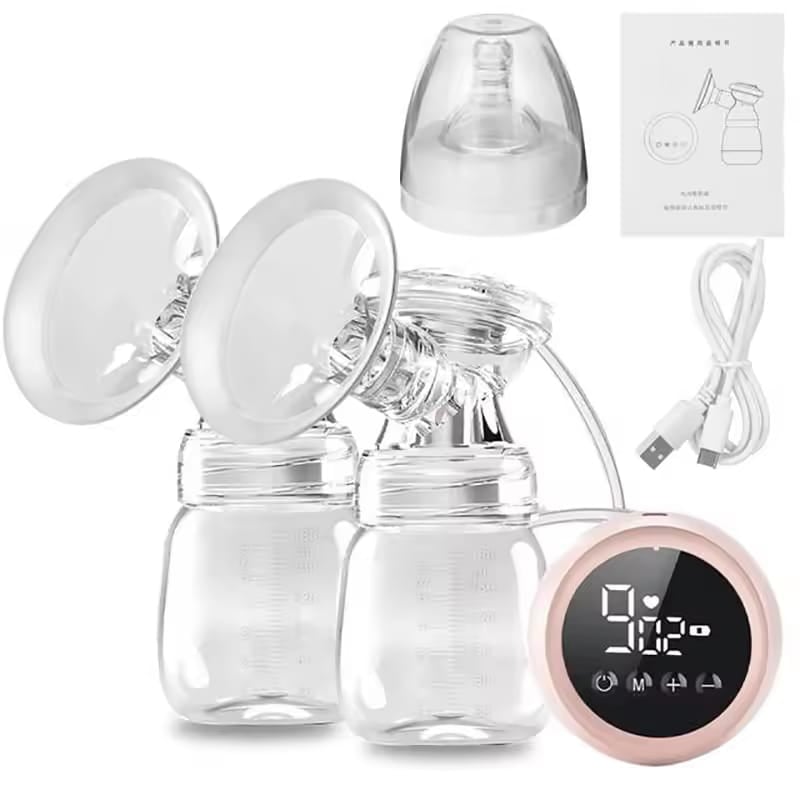 Picture of 2 PCs Rechargeable Hands-Free Breast Pump – Double Electric Pump with 180ml Milk Bottle & Ultra-Quiet Motor-Pink