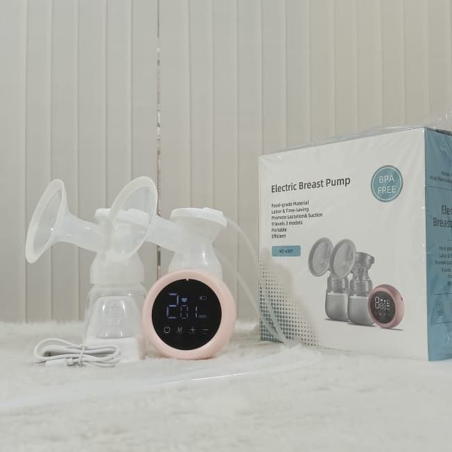 Picture of 2 PCs Rechargeable Hands-Free Breast Pump – Double Electric Pump with 180ml Milk Bottle & Ultra-Quiet Motor-Pink