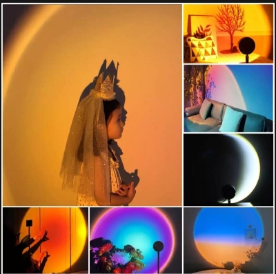 Picture of Sunset Lamp Projection Sunset Light, 16 Color Chaning Lights for Bedroom Night Light App Control Music Sync RGB Lamp LED Lights for Living Room Home Decor Rainbow Lamp-Multicolor