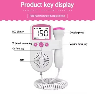 Picture of Ultrasonic Fetal Doppler, Portable Heartbeat Detector For Pregnant Women Heart Detector LCD Display with Gel-Pink