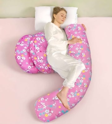 Picture of 3 Part Pregnant Women Sleeping Belly Support Pillow On The Side U Shape Body Pillow, Best Pregnancy Pillow, Belly Support Pillow-Pink